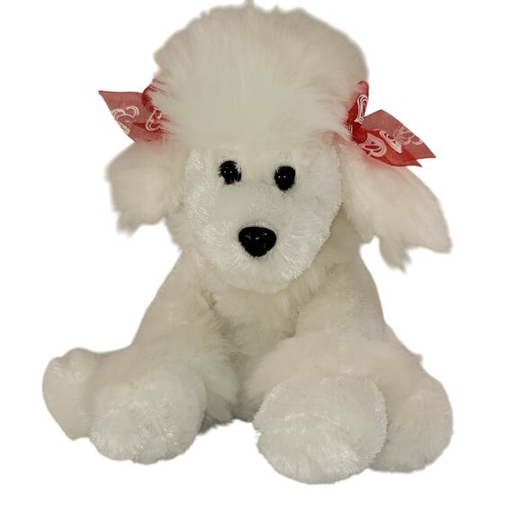 Dan Dee White Poodle Plush 10" Red Ribbon Dog Stuffed Animal Toy Plushie Stuffy - Picture 1 of 13
